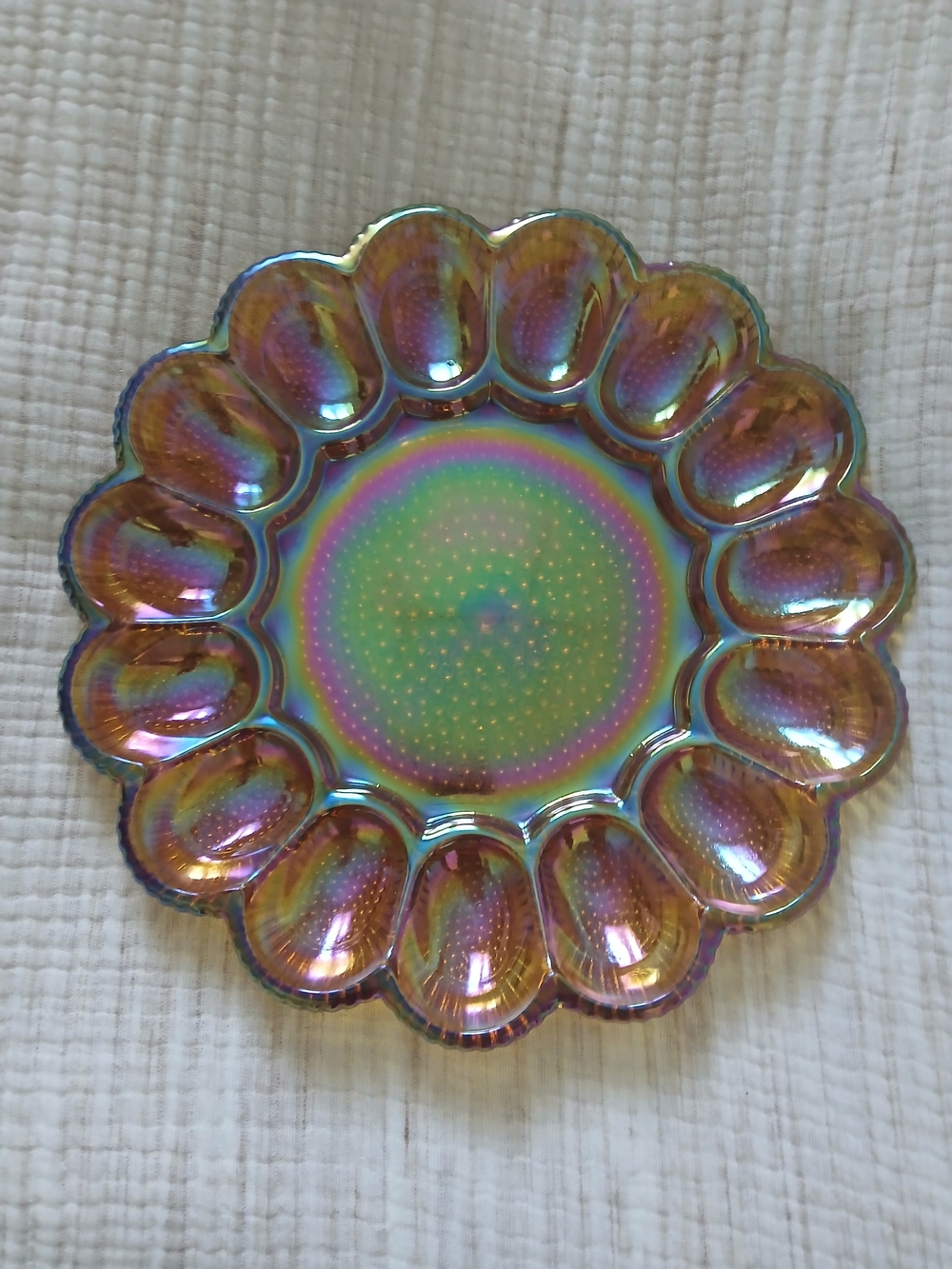 Vintage Iridescent Gold Carnival Glass Hobnail Deviled Egg Platter